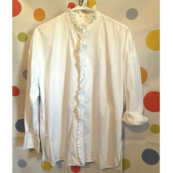 MNG Size 4 White Ruffle Blouse Button Front - Picture 9 of 12